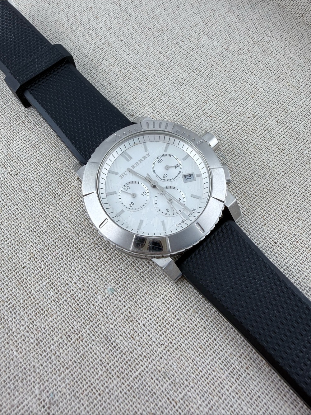 Men’s Burberry Silver and Black Chronograph Watch